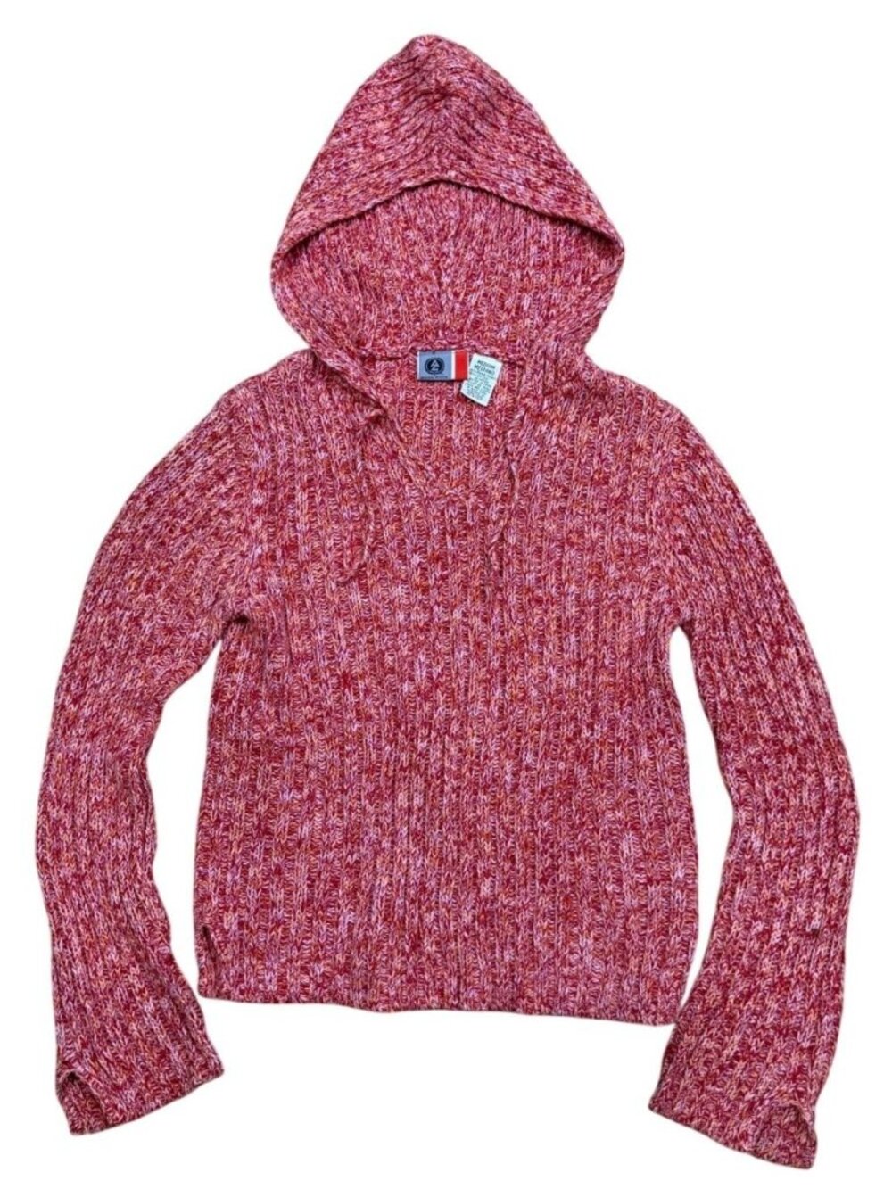 Vintage Y2K Arizona Jean Co Pink/Red Knit Hooded Sweater Bell Sleeves M